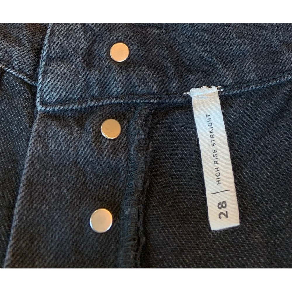 PacSun High Rise Straight Leg Jeans Womens 28 Black Frayed Hem Button Fly Denim - Picture 6 of 11